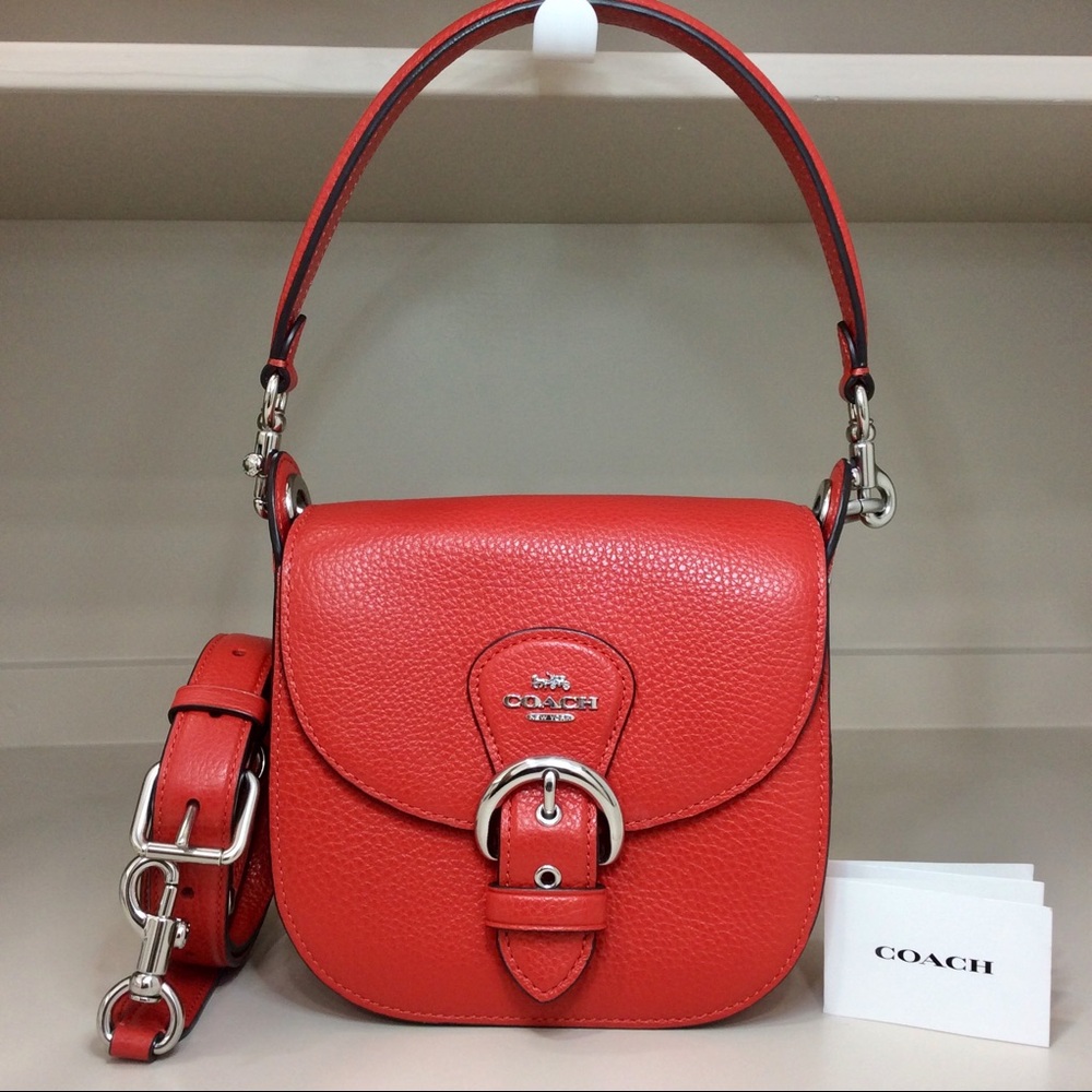 Authentic Coach Kleo Shoulder Bag 17 Bright Poppy Silver Crossbody Shoulder Bag